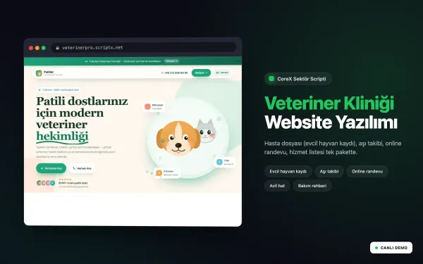 VeterinerPro Veteriner Kliniği Website Yazılımı ekran görüntüsü