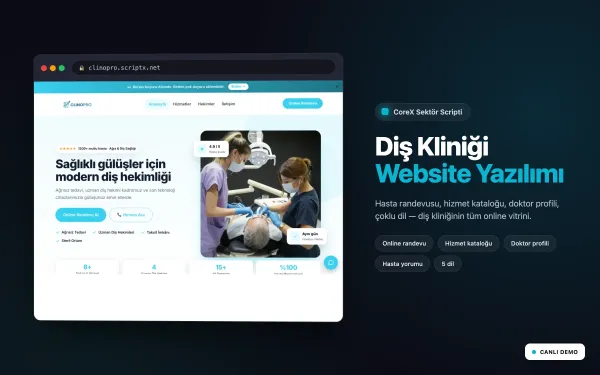 ClinoPro Diş Kliniği Website Yazılımı ekran görüntüsü