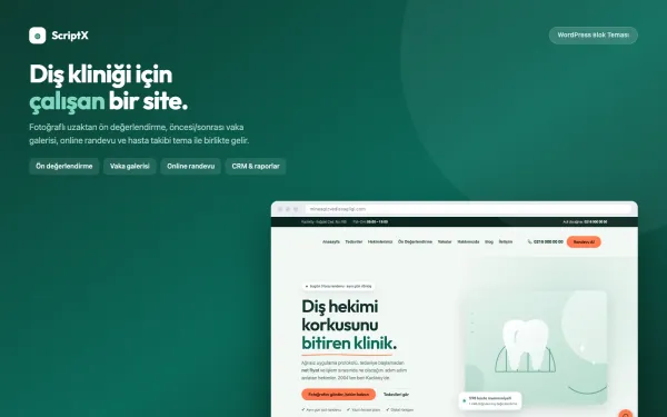 ScriptX Diş — Diş Kliniği & Ağız Sağlığı WordPress Teması ekran görüntüsü