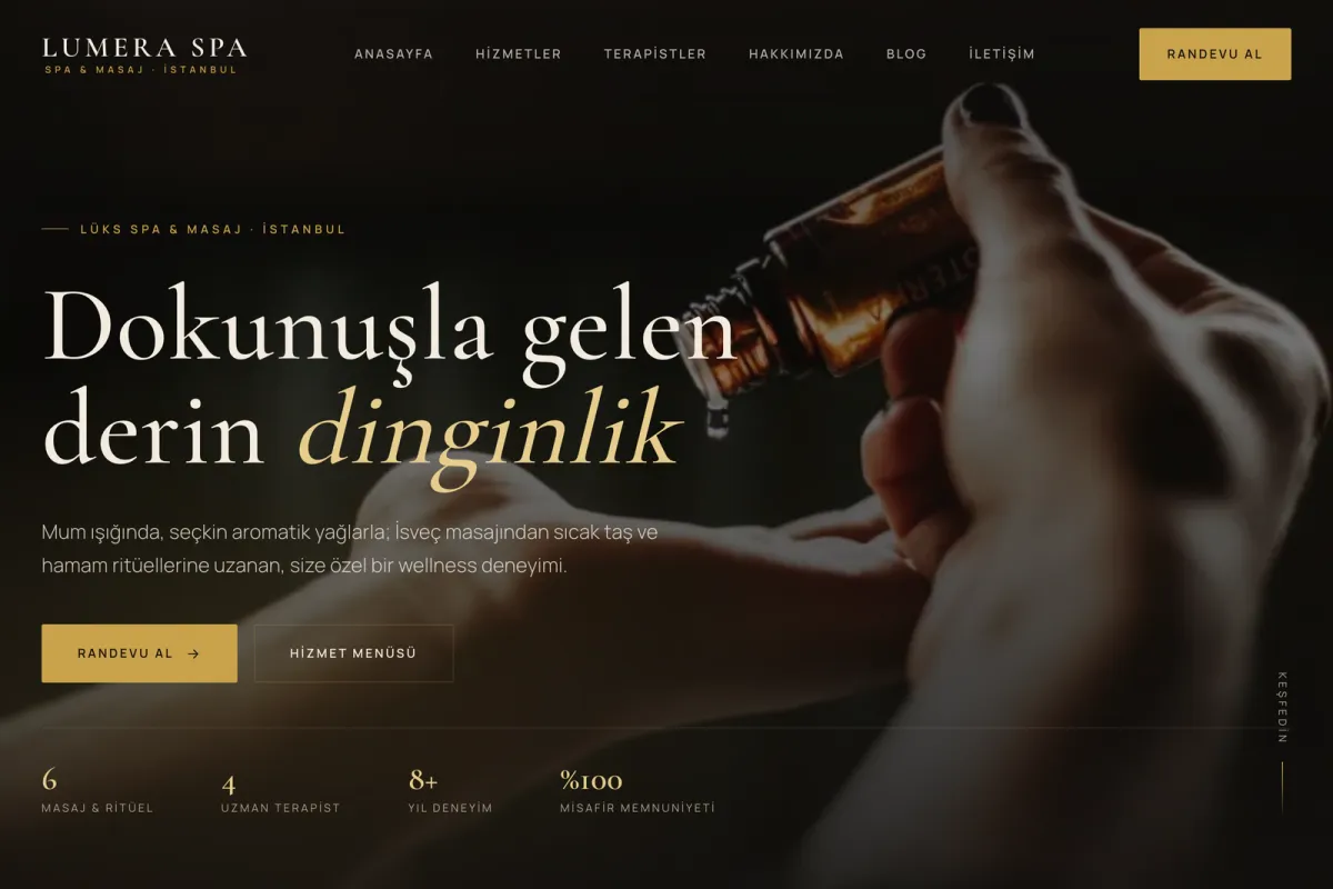 Ana sayfa — Lüks spa (antrasit + altın) sinematik tasarım