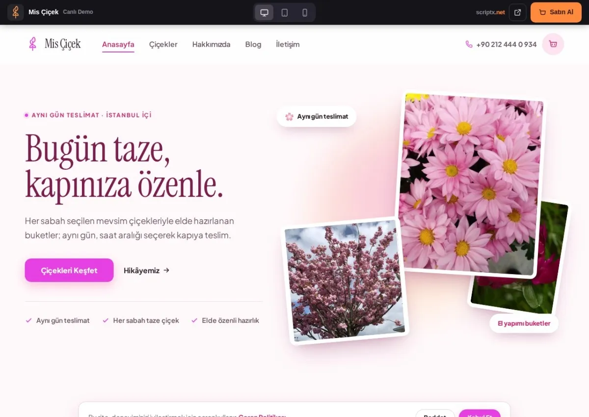 ÇiçekPro Çiçekçi & Online Sipariş Website Yazılımı — canlı demo (ana sayfa)