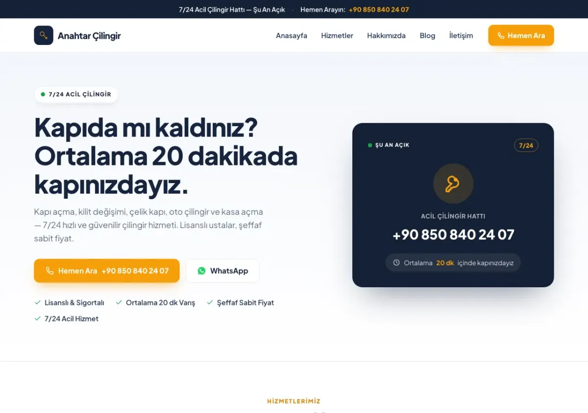 Acil hat odaklı anasayfa