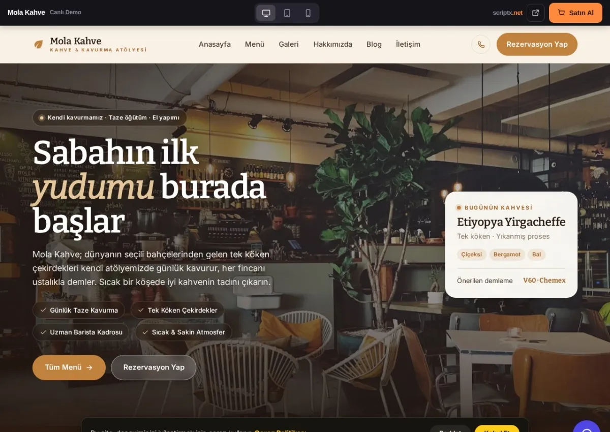KafePro — Kafe & Kahve Evi Website Yazılımı — canlı demo (ana sayfa)