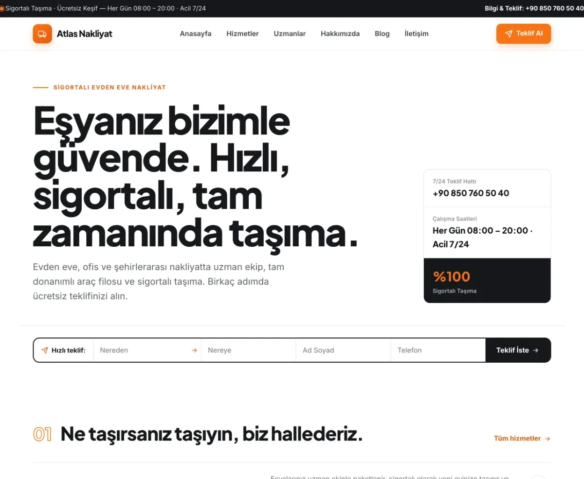 Teklif formlu anasayfa — hızlı online teklif