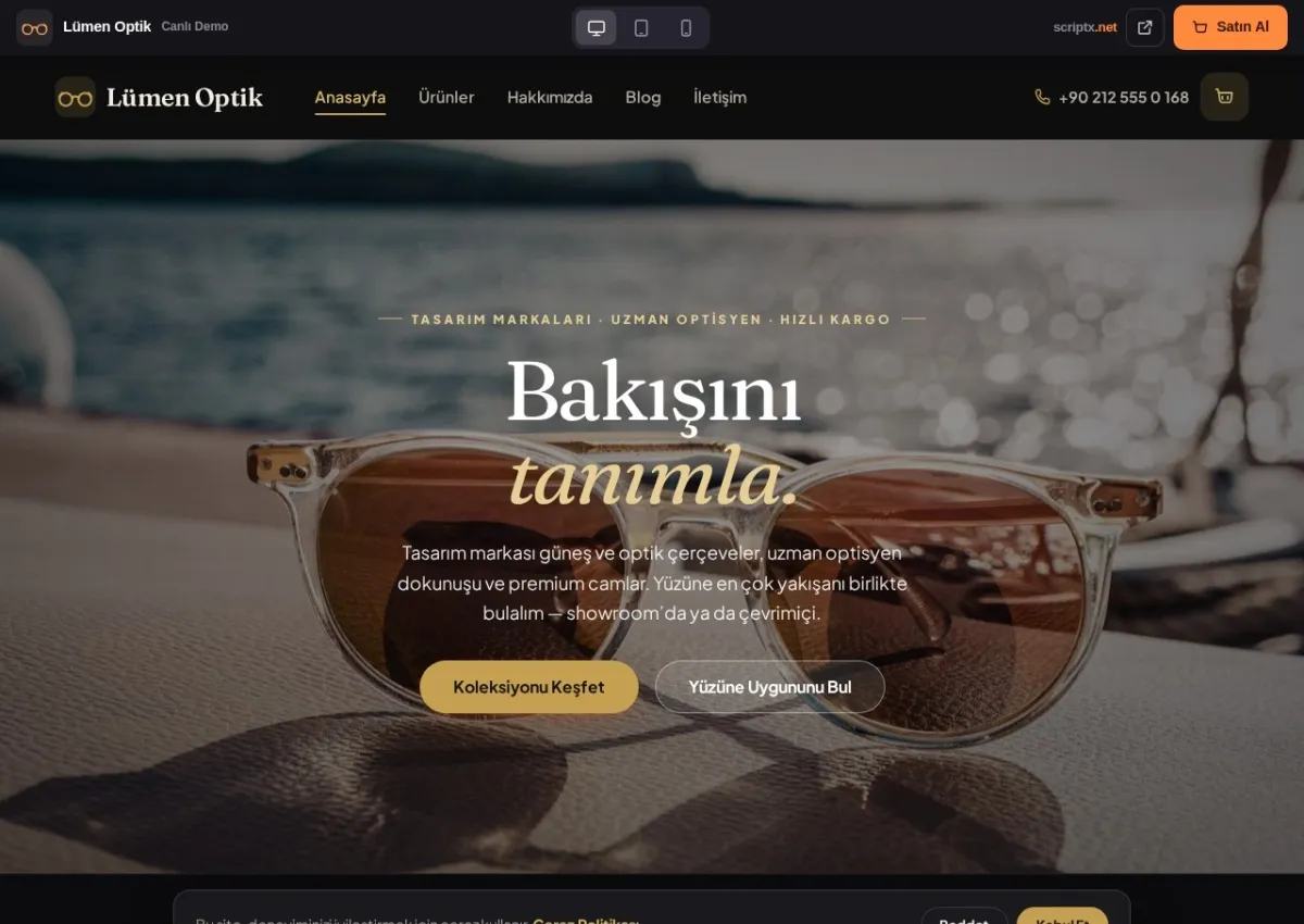 OptikPro Optik & Gözlük Mağazası Website Yazılımı — canlı demo (ana sayfa)