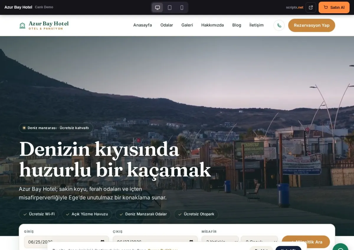 OtelPro Otel & Pansiyon Website Yazılımı — canlı demo (ana sayfa)