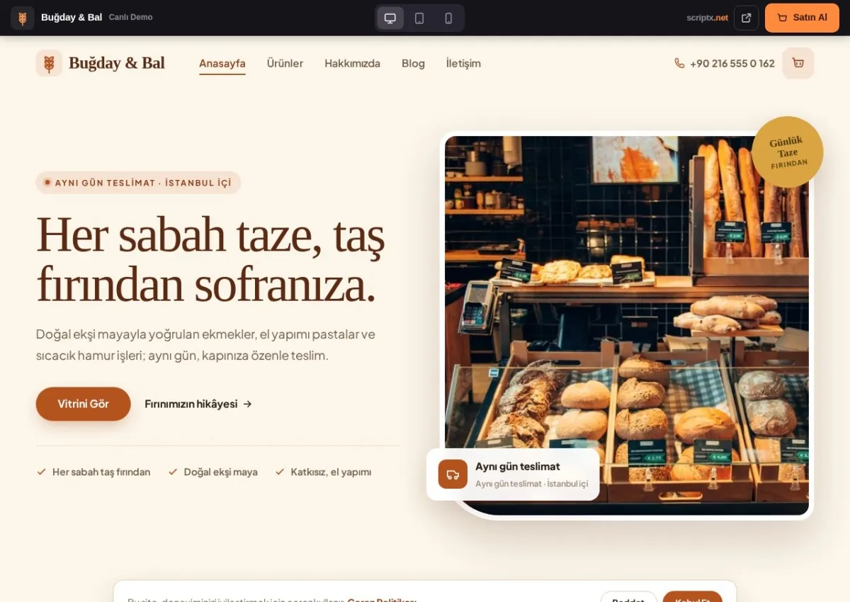 PastaPro Pastane & Fırın Online Sipariş Website Yazılımı — canlı demo (ana sayfa)