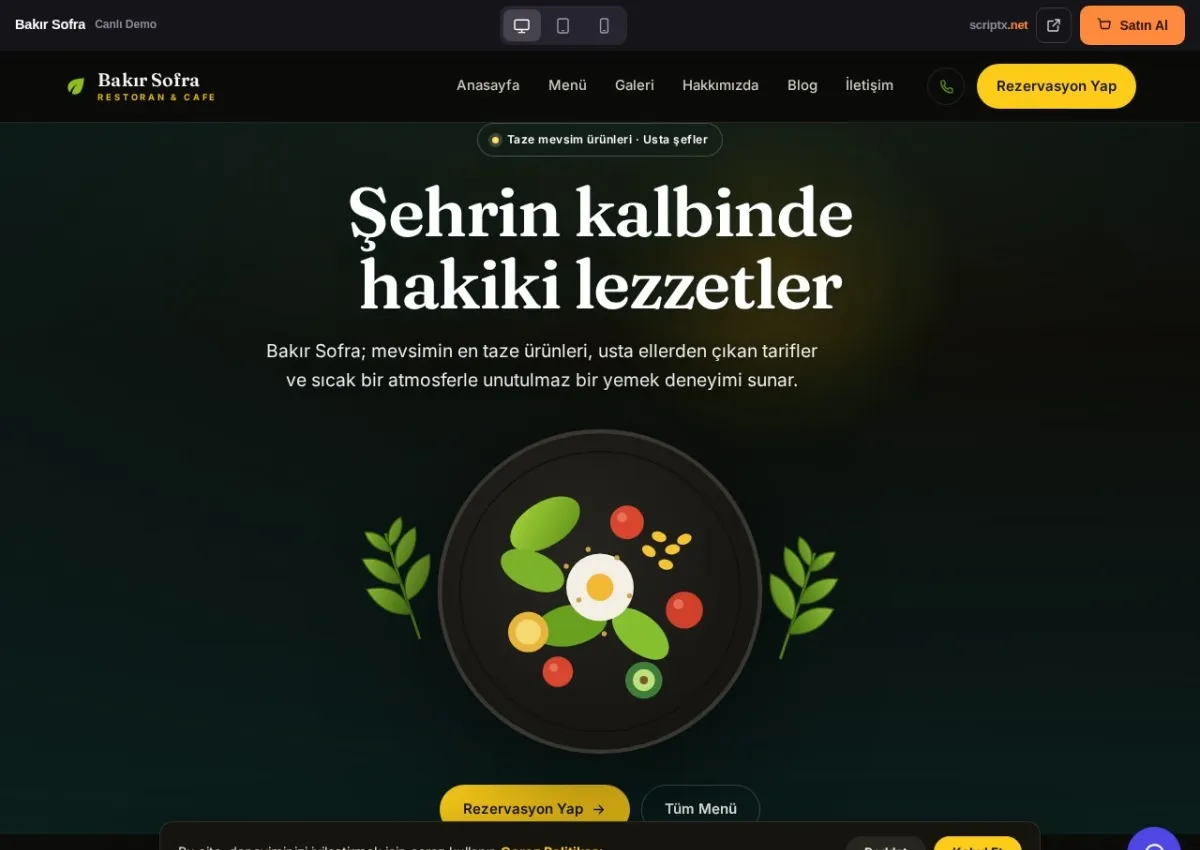 RestoPro — Restoran & Cafe Website + QR Menü Yazılımı — canlı demo (ana sayfa)
