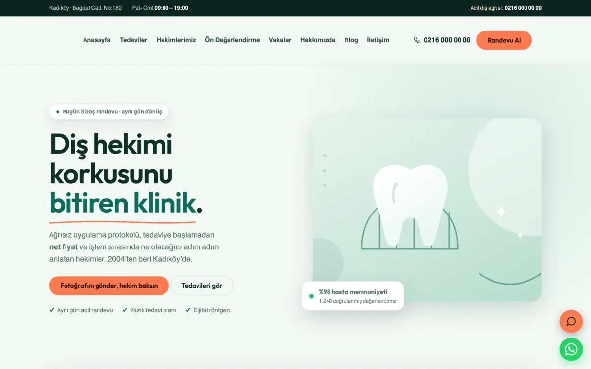 Anasayfa — randevu raylı giriş ve güven şeridi