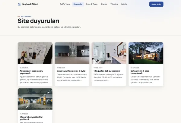 Duyurular — su kesintisi, genel kurul ve bakım planı arşivi