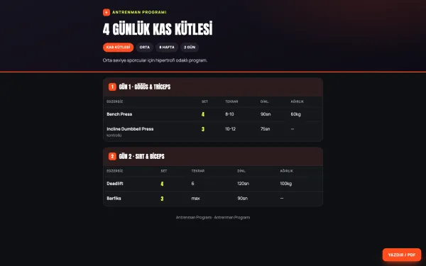 Antrenman Programı — danışan paylaşım sayfası (eklenti)