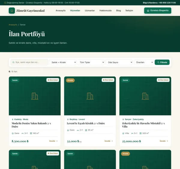 İlan portföyü — filtreli liste