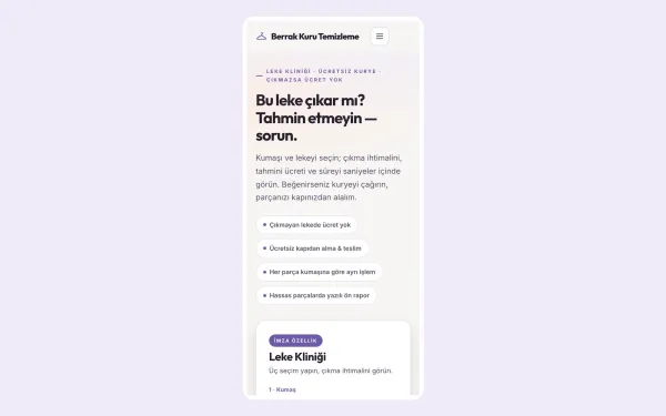 Mobil görünüm — Leke Kliniği telefonda da üç adımda çalışır