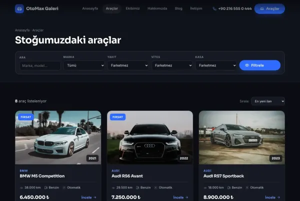 Filtreli araç listesi