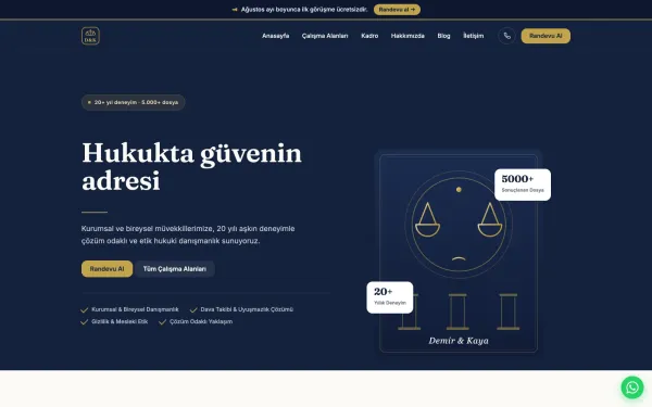 Hukuk bürosu ana sayfası — duyuru bandı ve randevu çağrısı