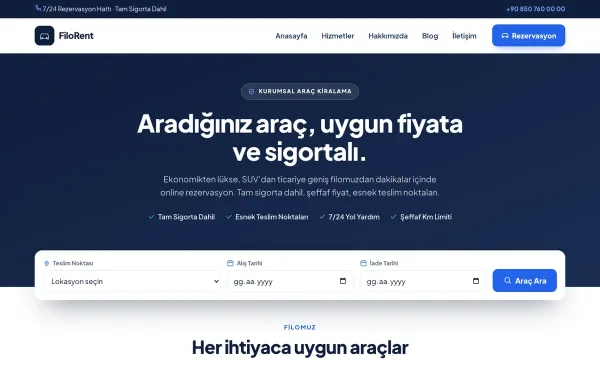 RentPro Araç Kiralama (Rent A Car) Website Yazılımı