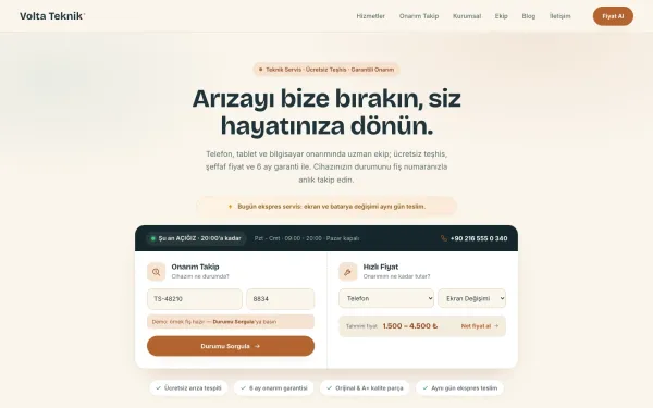 TamirPro — Teknik Servis & Tamir Website Yazılımı ekran görüntüsü